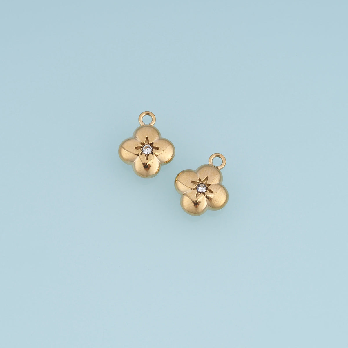 Four Petal Flower Pendant,14K Gold Dainty Crystal Floral Charm DIY Charm for Necklace Bracelet Making