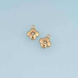 Four Petal Flower Pendant,14K Gold Dainty Crystal Floral Charm DIY Charm for Necklace Bracelet Making