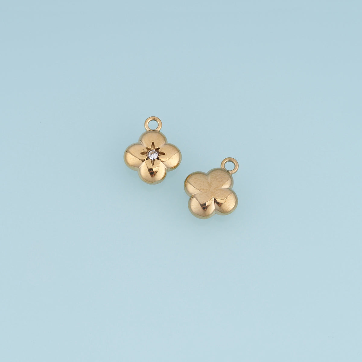 Four Petal Flower Pendant,14K Gold Dainty Crystal Floral Charm DIY Charm for Necklace Bracelet Making