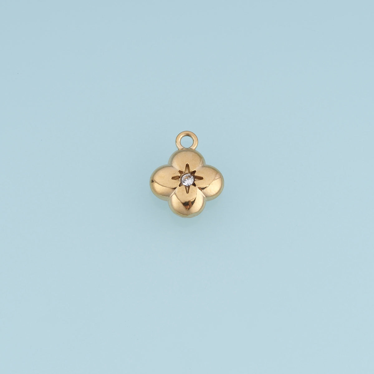 Four Petal Flower Pendant,14K Gold Dainty Crystal Floral Charm DIY Charm for Necklace Bracelet Making