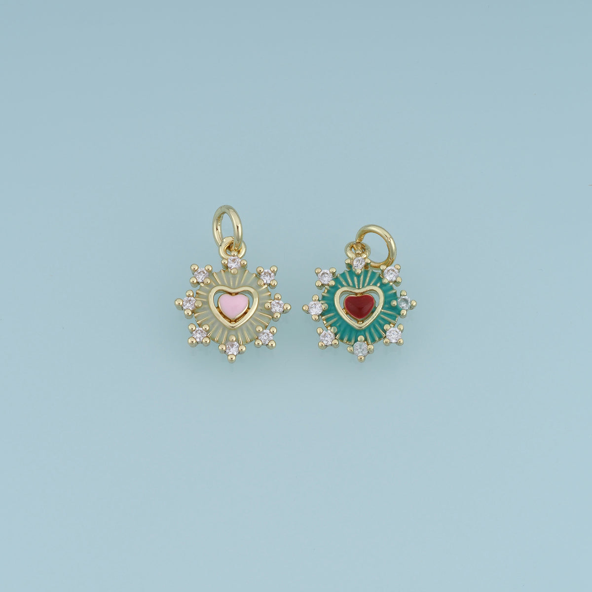 18K Gold Filled Heart Sun Charm,Colorful Enamel Heart Pendant Celestial Love Charm for Bracelet Necklace DIY Jewelry Making Supply