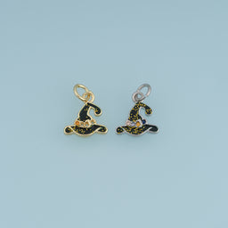 18K Gold Filled Witch Hat Charm,Black Enamel Halloween Hat Pendant Spooky Charm for Bracelet Necklace DIY Jewelry Making Supply