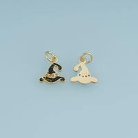 18K Gold Filled Witch Hat Charm,Black Enamel Halloween Hat Pendant Spooky Charm for Bracelet Necklace DIY Jewelry Making Supply