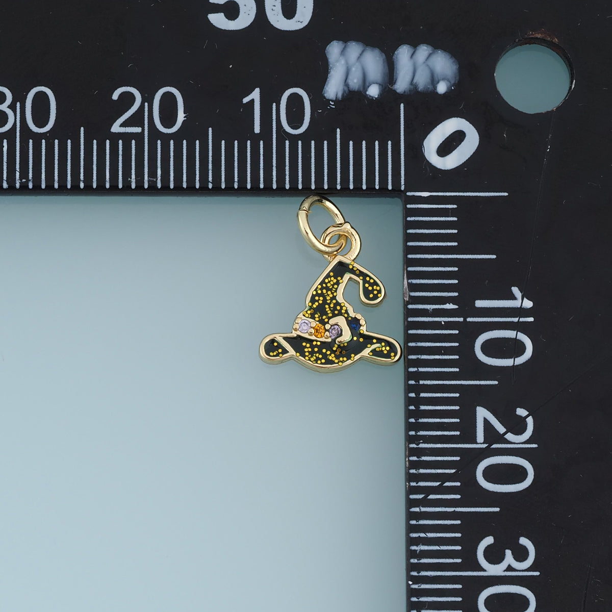 18K Gold Filled Witch Hat Charm,Black Enamel Halloween Hat Pendant Spooky Charm for Bracelet Necklace DIY Jewelry Making Supply