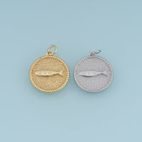 18K Gold Filled Fish Charm,Round Fish Pendant Ocean Charm Textured Disc Pendant for Bracelet Necklace DIY Jewelry Making Supply