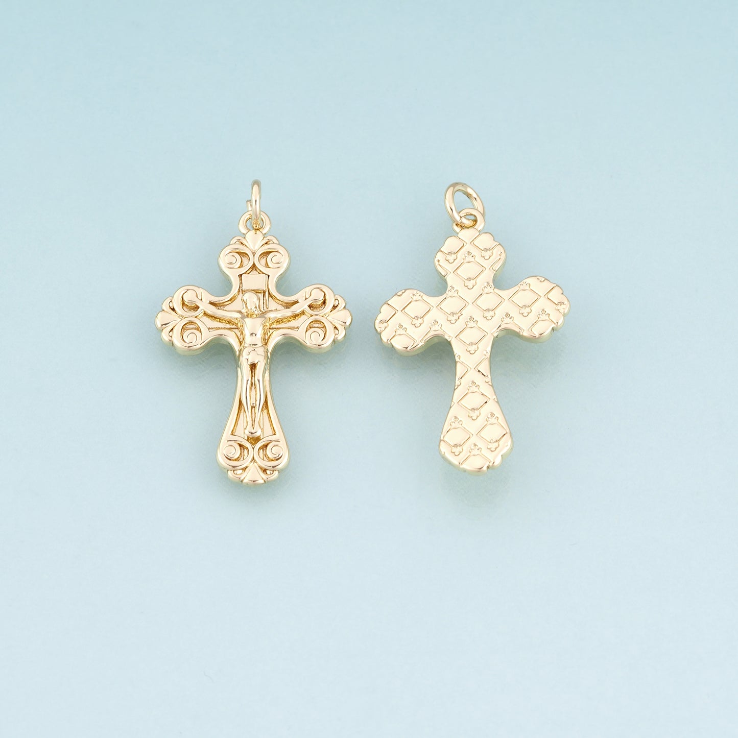 18K Gold Filled Jesus Cross Pendant,Retro Carved Cross Charm Bracelet Necklace for DIY Jewelry Making Supply