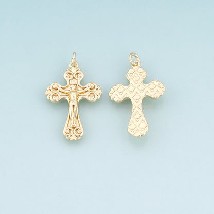 18K Gold Filled Jesus Cross Pendant,Retro Carved Cross Charm Bracelet Necklace for DIY Jewelry Making Supply