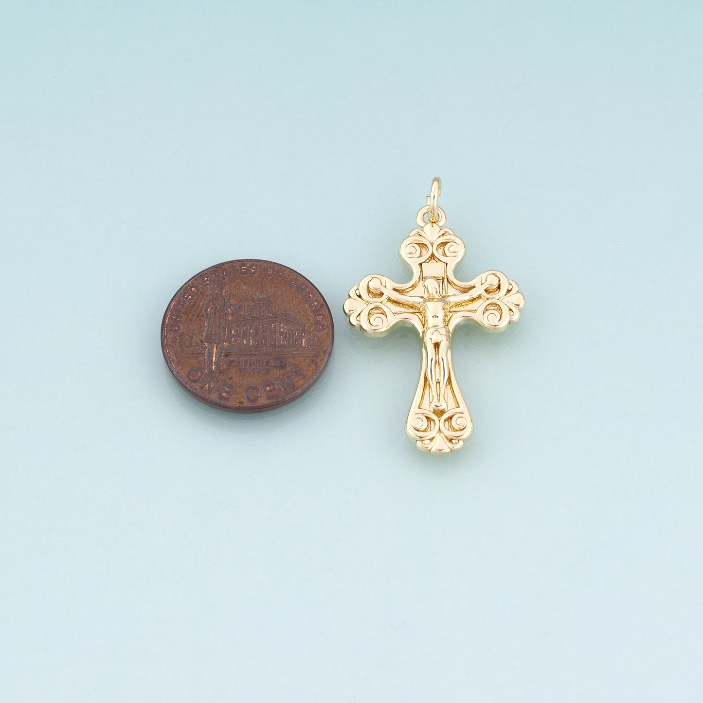 18K Gold Filled Jesus Cross Pendant,Retro Carved Cross Charm Bracelet Necklace for DIY Jewelry Making Supply