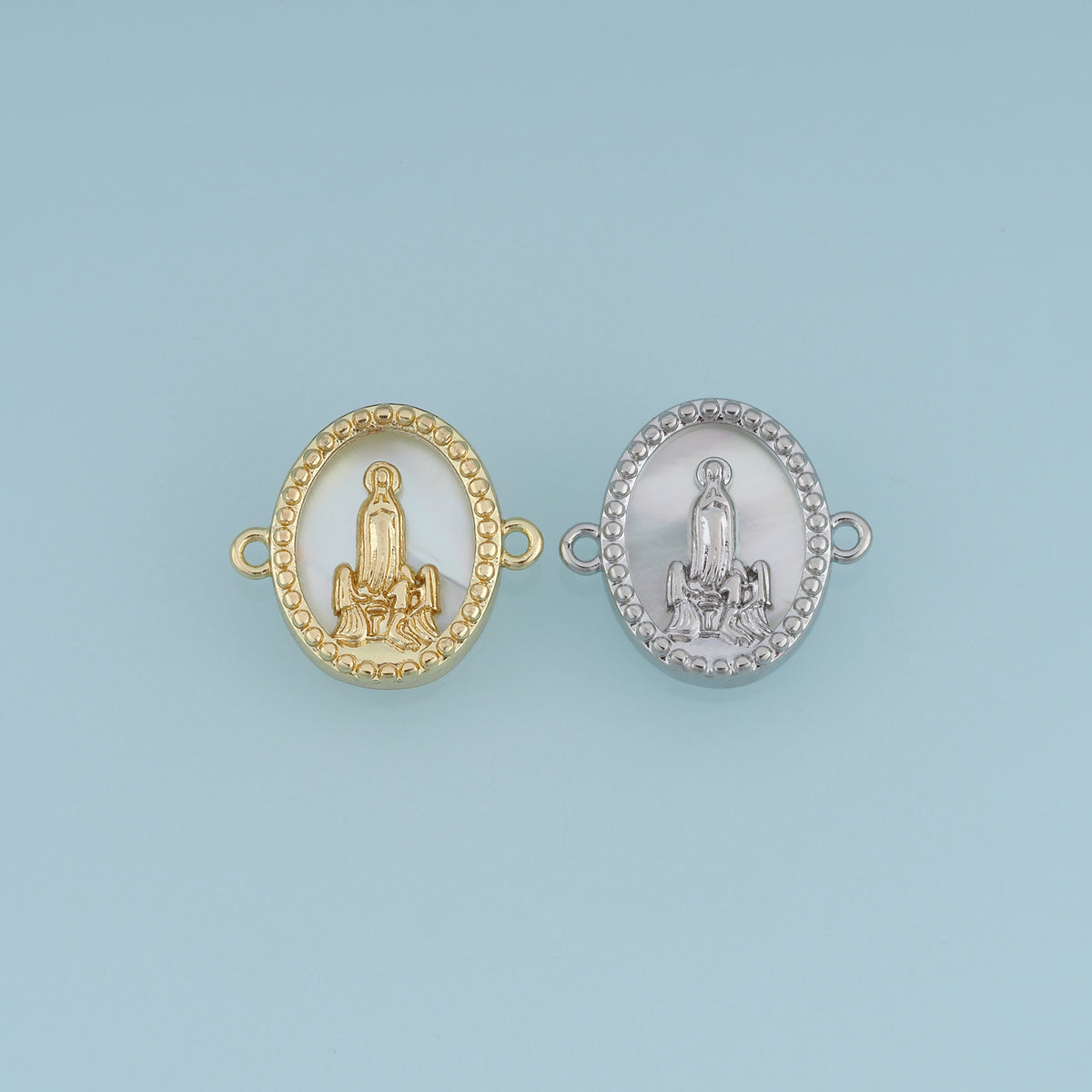 18K Gold Filled Virgin Mary Connector,Oval Madonna Link Charm Religious Pendant Connector for Bracelet Necklace DIY Jewelry