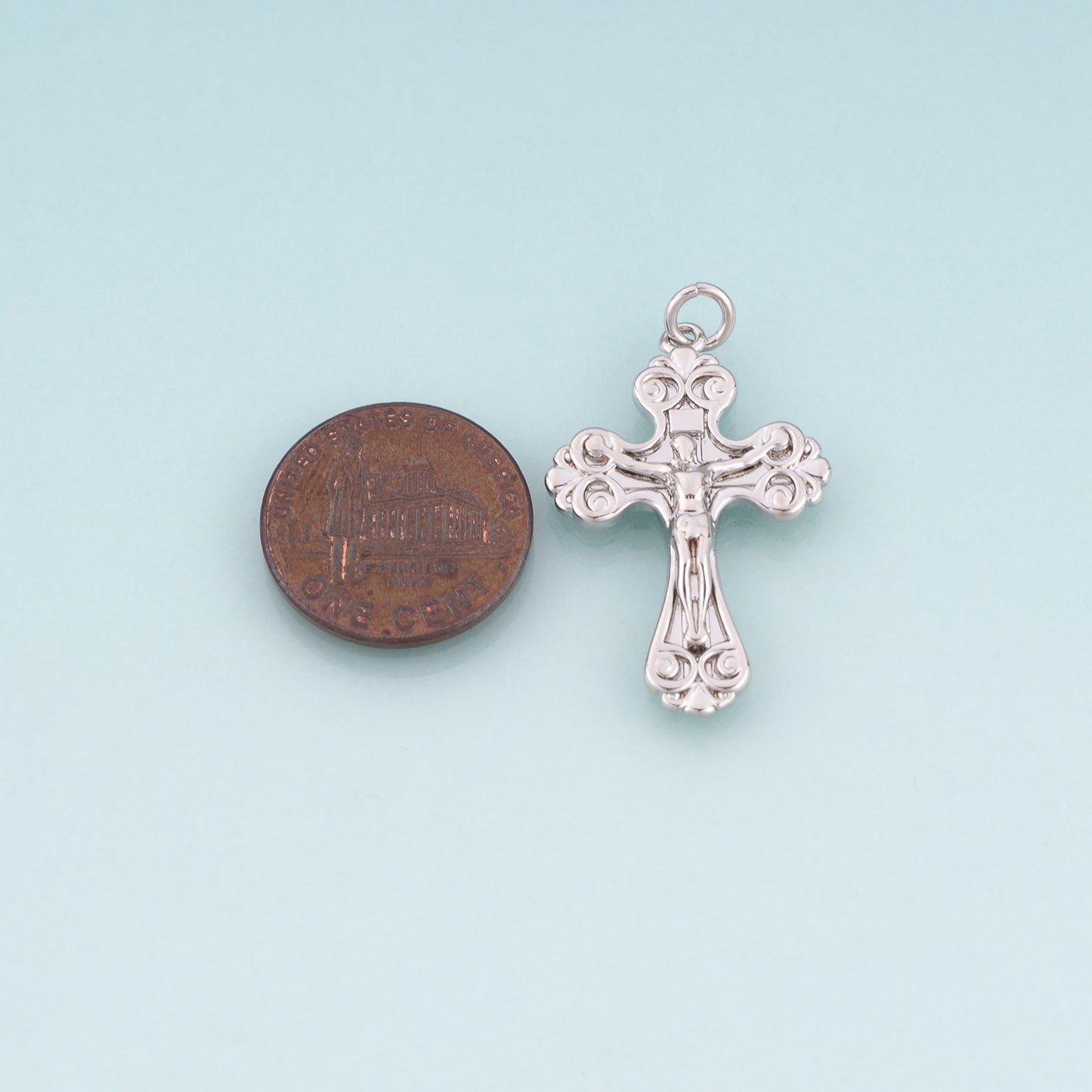 18K Gold Filled Jesus Cross Pendant,Retro Carved Cross Charm Bracelet Necklace for DIY Jewelry Making Supply
