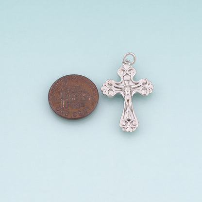 18K Gold Filled Jesus Cross Pendant,Retro Carved Cross Charm Bracelet Necklace for DIY Jewelry Making Supply