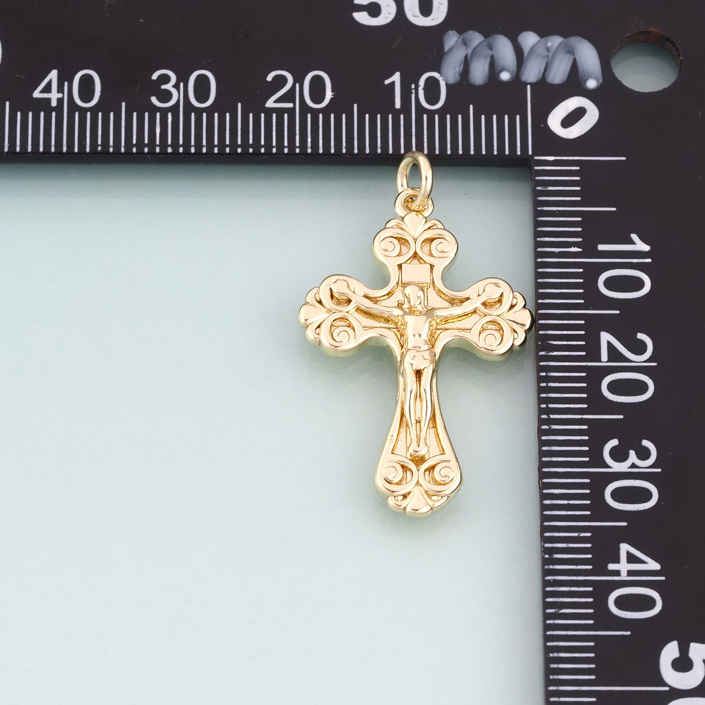 18K Gold Filled Jesus Cross Pendant,Retro Carved Cross Charm Bracelet Necklace for DIY Jewelry Making Supply