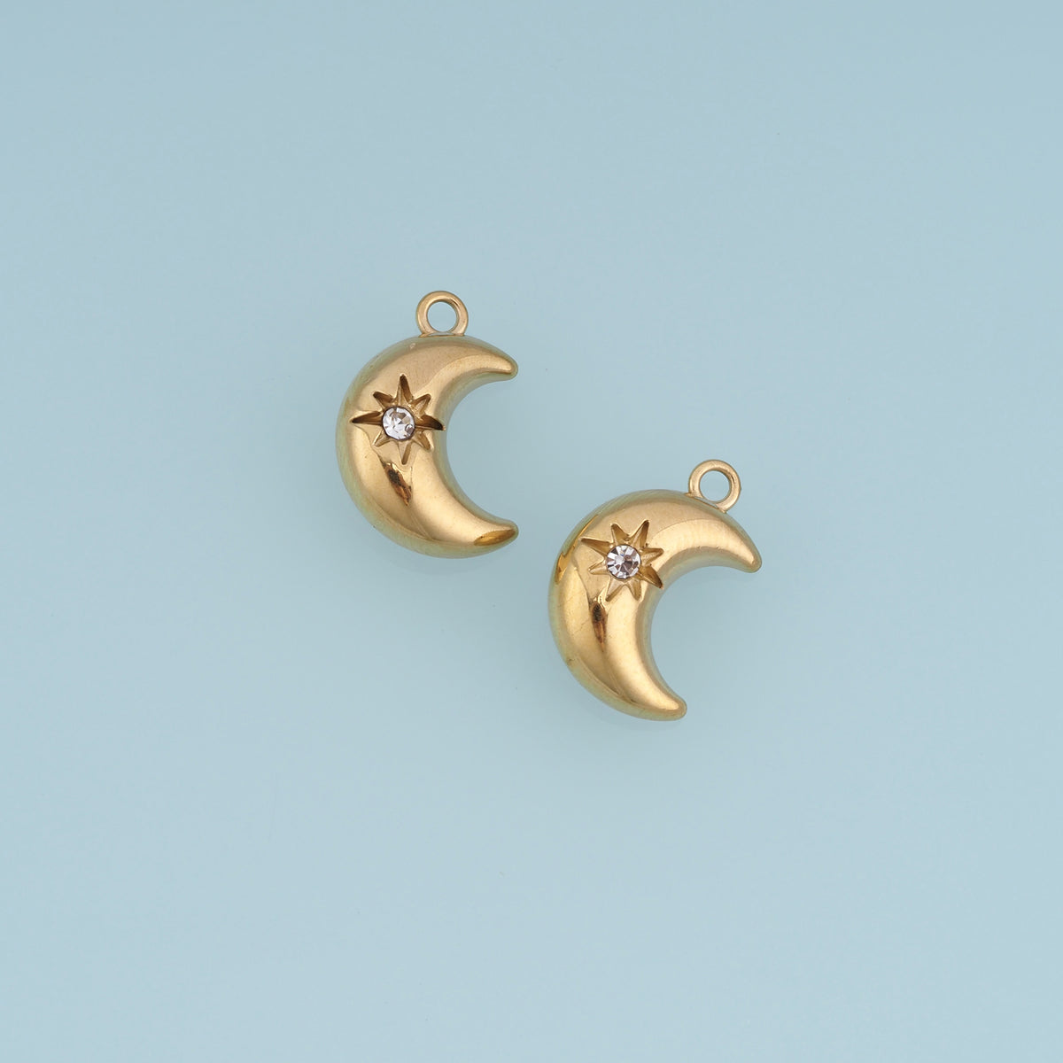 Crescent Moon Star Pendant,14K Gold Celestial Crystal Charm DIY Charm for Necklace Bracelet Making