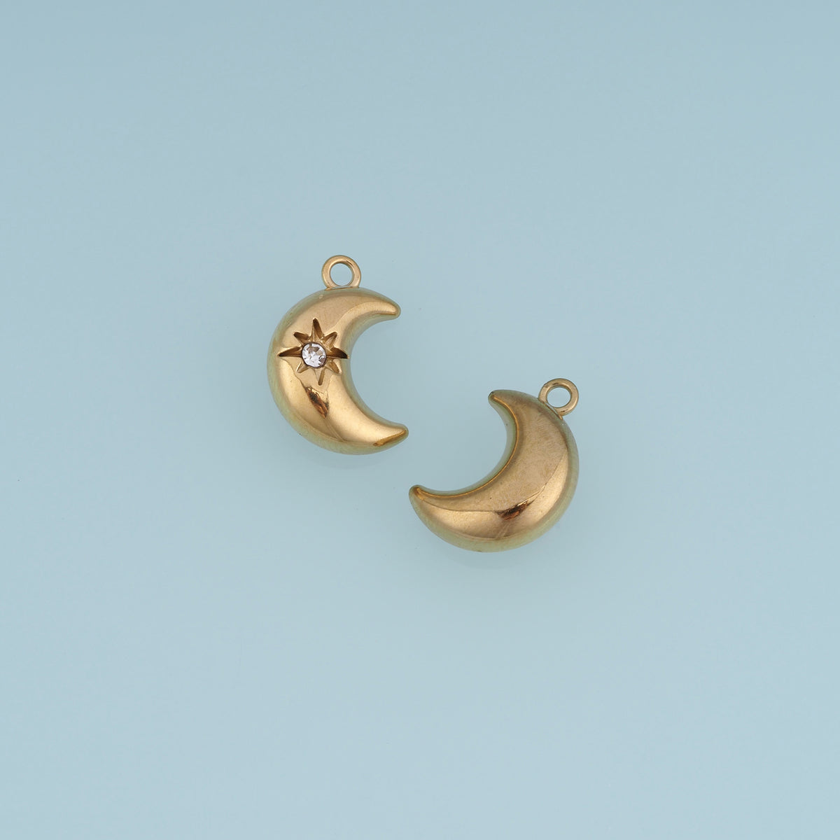 Crescent Moon Star Pendant,14K Gold Celestial Crystal Charm DIY Charm for Necklace Bracelet Making
