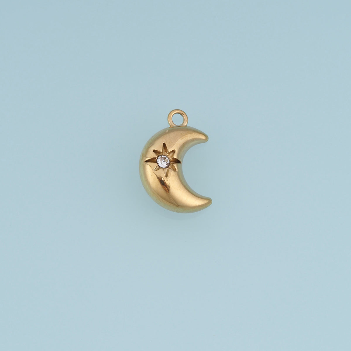 Crescent Moon Star Pendant,14K Gold Celestial Crystal Charm DIY Charm for Necklace Bracelet Making