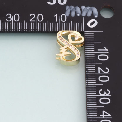18K Gold Filled CZ Heartbeat Heart Beads,Couple Heart Spacer Beads Bracelet Necklace for DIY Jewelry Making Supply