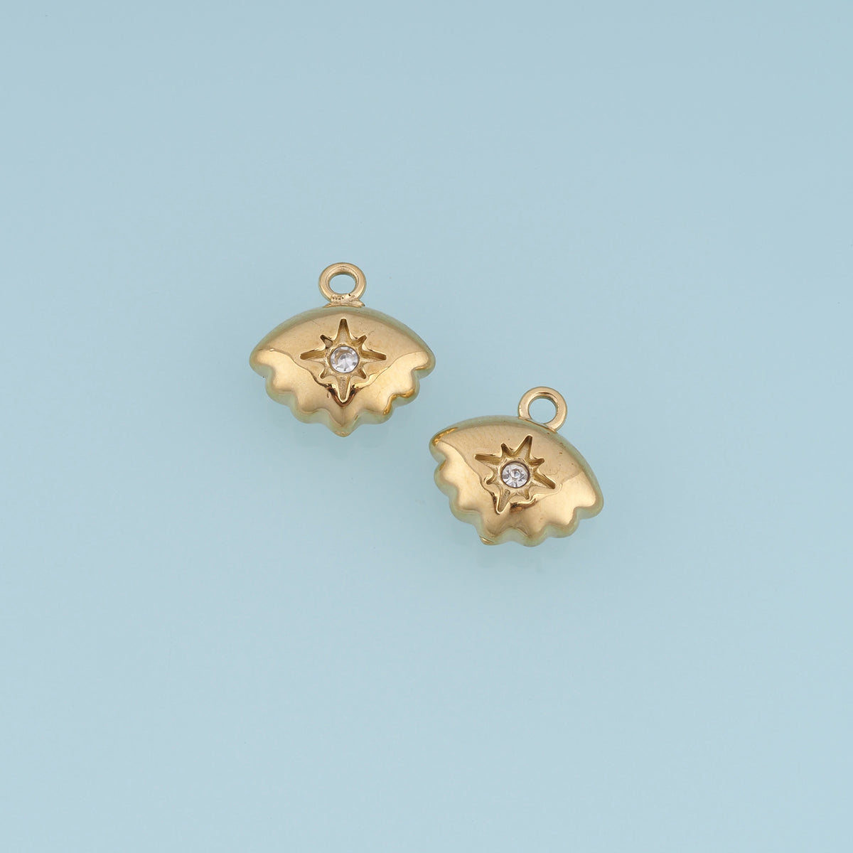Scalloped Shell Star Pendant,14K Gold Dainty Crystal Charm DIY Charm for Necklace Bracelet Making