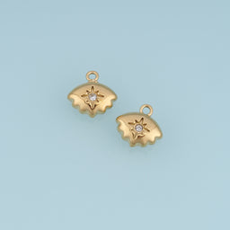 Scalloped Shell Star Pendant,14K Gold Dainty Crystal Charm DIY Charm for Necklace Bracelet Making