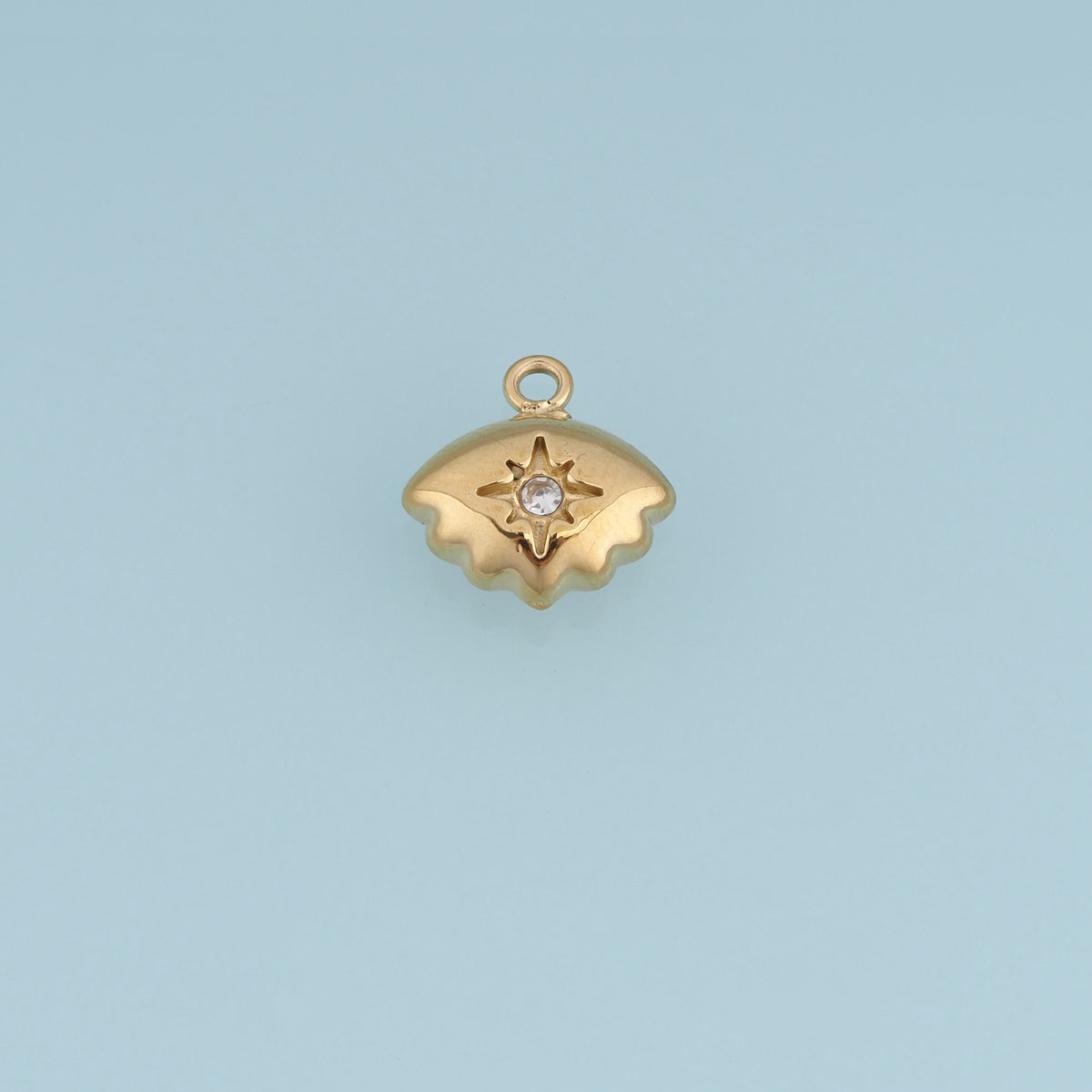 Scalloped Shell Star Pendant,14K Gold Dainty Crystal Charm DIY Charm for Necklace Bracelet Making