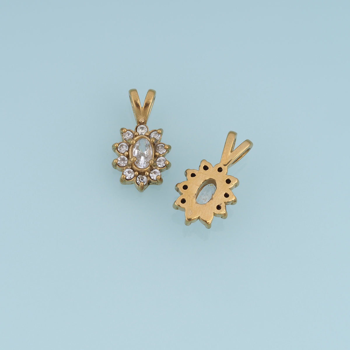 Oval Crystal Flower Pendant,14K Gold Sparkling Floral Charm DIY Charm for Necklace Bracelet Making