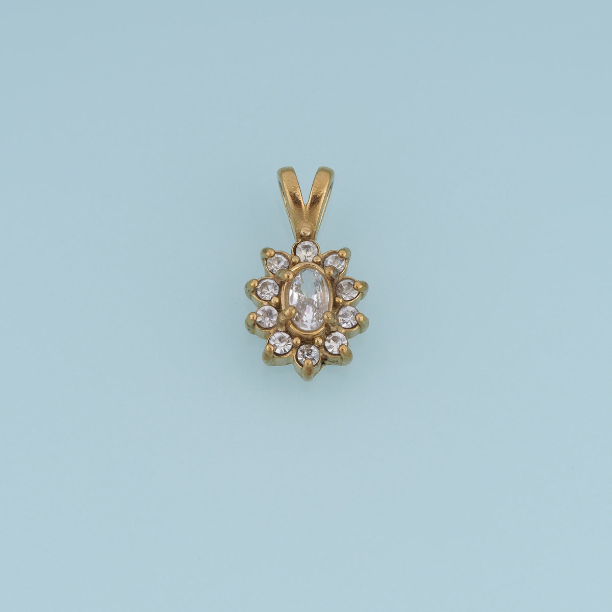 Oval Crystal Flower Pendant,14K Gold Sparkling Floral Charm DIY Charm for Necklace Bracelet Making