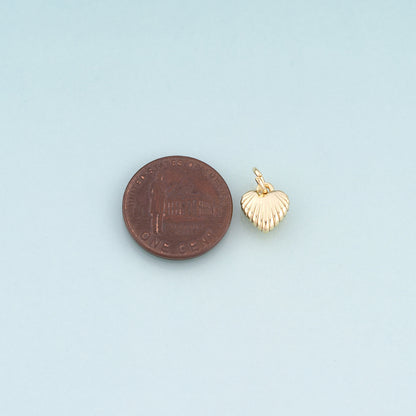 18K Gold Filled Heart Pendant,Radial Texture Simple Heart Charm Bracelet Necklace for DIY Jewelry Making Supply