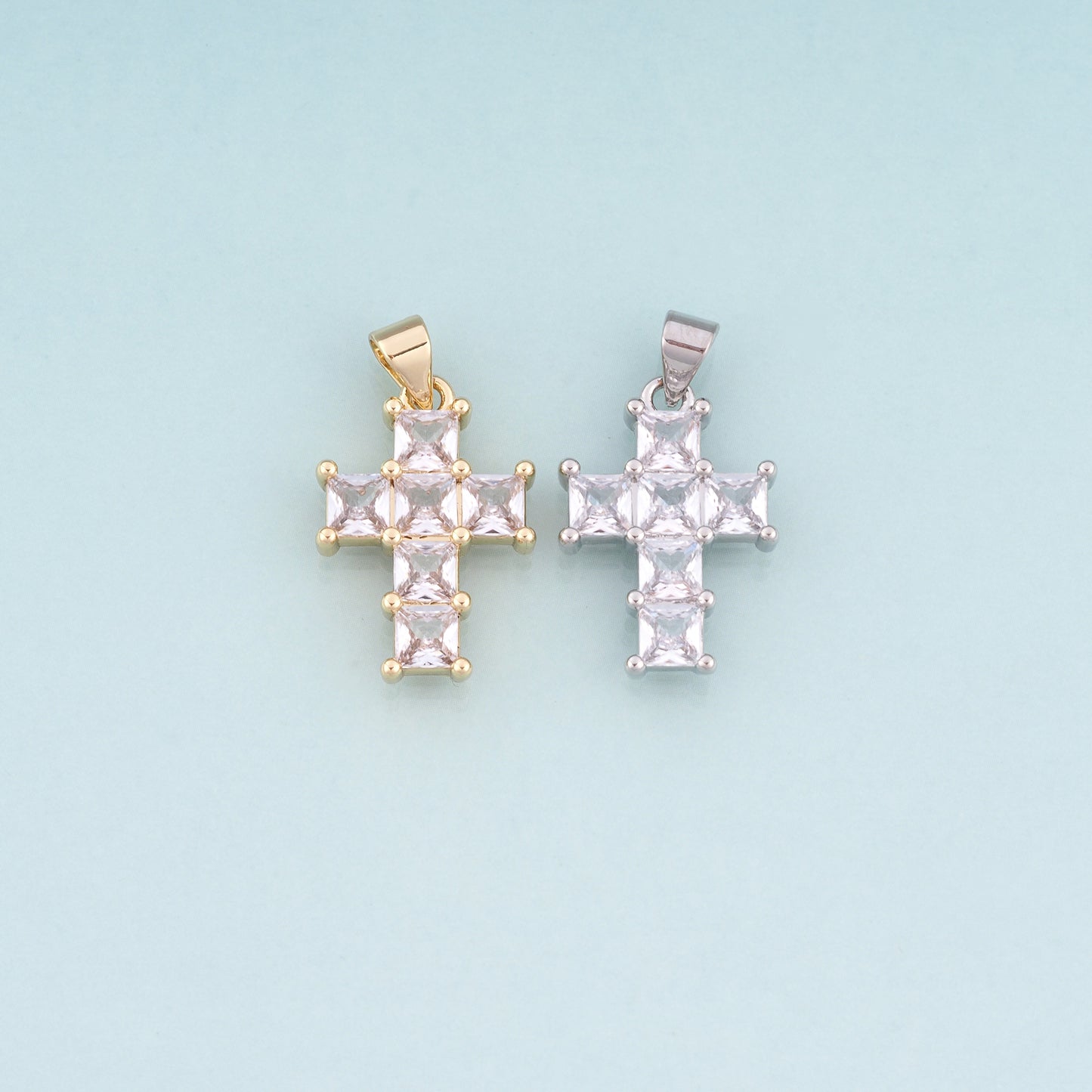 18K Gold Filled CZ Cross Pendant,Luxurious Religion Cross Charm Bracelet Necklace for DIY Jewelry Making Supply