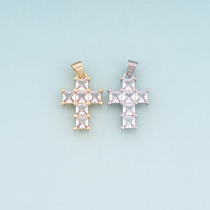 18K Gold Filled CZ Cross Pendant,Luxurious Religion Cross Charm Bracelet Necklace for DIY Jewelry Making Supply