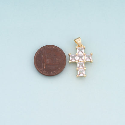 18K Gold Filled CZ Cross Pendant,Luxurious Religion Cross Charm Bracelet Necklace for DIY Jewelry Making Supply