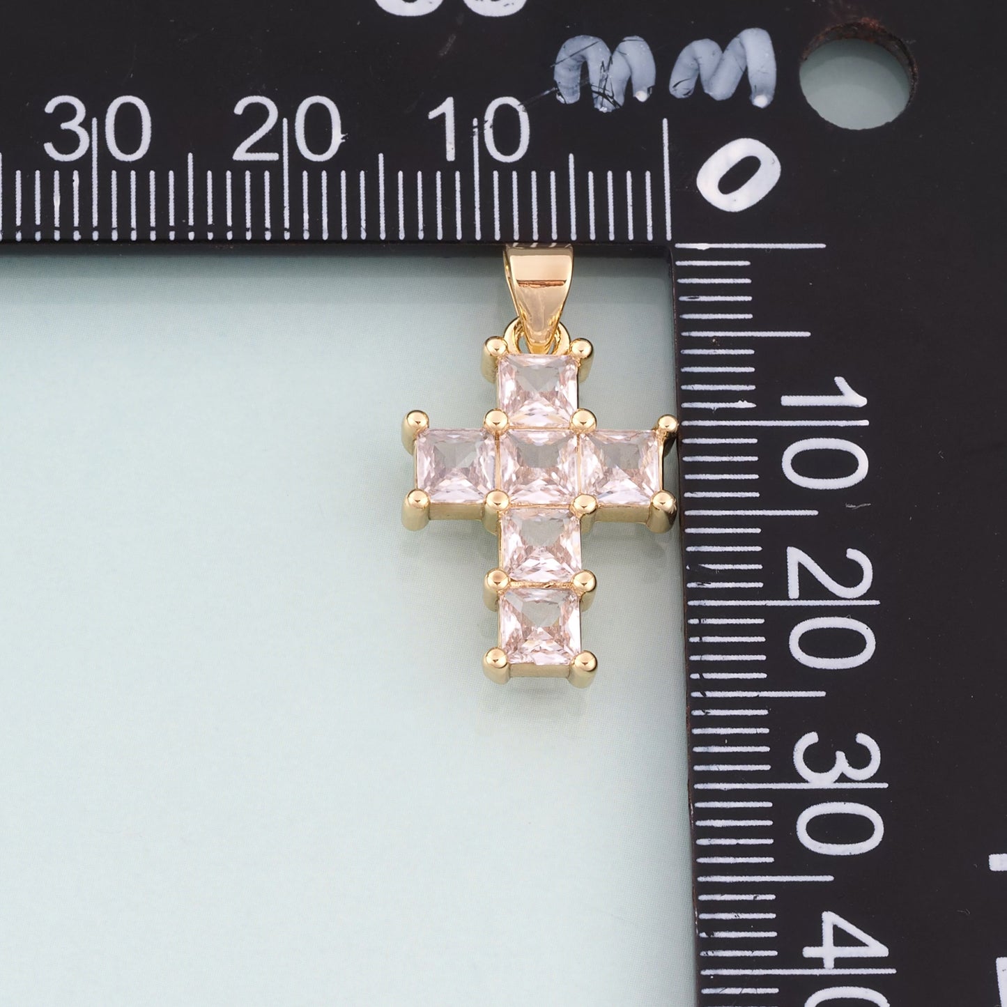 18K Gold Filled CZ Cross Pendant,Luxurious Religion Cross Charm Bracelet Necklace for DIY Jewelry Making Supply