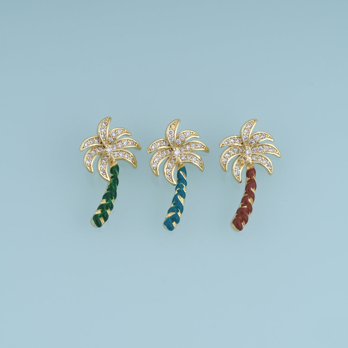 18K Gold Filled Palm Tree Charm,Enamel Tropical Palm Tree Pendant with Crystal Details Beach Charm for Bracelet Necklace DIY Jewelry