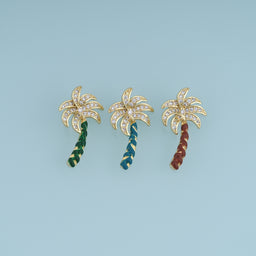 18K Gold Filled Palm Tree Charm,Enamel Tropical Palm Tree Pendant with Crystal Details Beach Charm for Bracelet Necklace DIY Jewelry