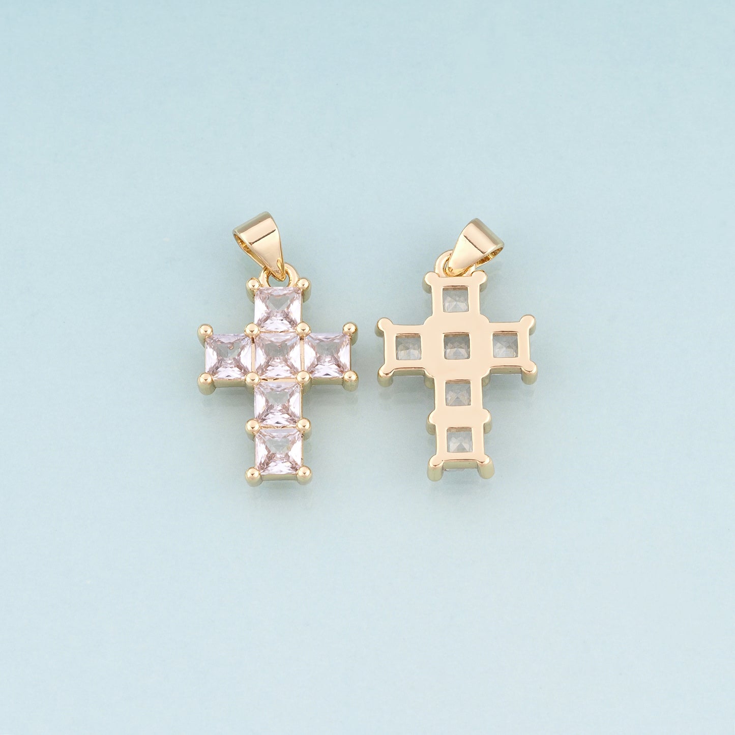 18K Gold Filled CZ Cross Pendant,Luxurious Religion Cross Charm Bracelet Necklace for DIY Jewelry Making Supply