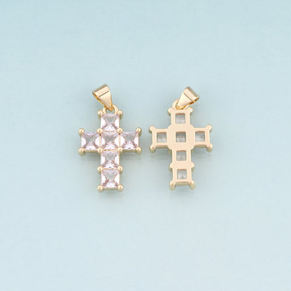18K Gold Filled CZ Cross Pendant,Luxurious Religion Cross Charm Bracelet Necklace for DIY Jewelry Making Supply