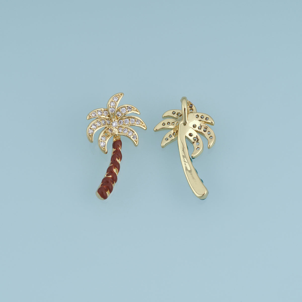 18K Gold Filled Palm Tree Charm,Enamel Tropical Palm Tree Pendant with Crystal Details Beach Charm for Bracelet Necklace DIY Jewelry