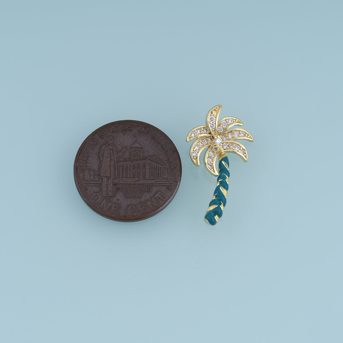 18K Gold Filled Palm Tree Charm,Enamel Tropical Palm Tree Pendant with Crystal Details Beach Charm for Bracelet Necklace DIY Jewelry