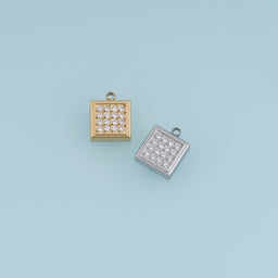 Square Rhinestone Pendant,14K Gold Silver Sparkling Crystal Charm DIY Charm for Necklace Bracelet Making