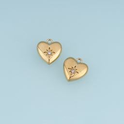 North Star Heart Pendant,14K Gold Dainty Celestial Crystal Charm DIY Charm for Necklace Bracelet Making