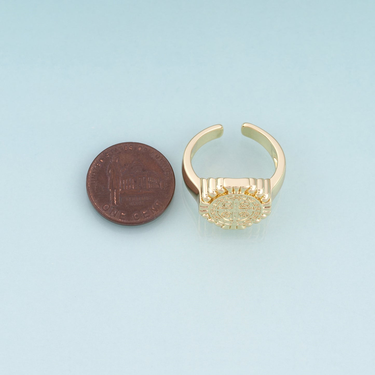 18K Gold Filled Saint Benedict Ring,Religious Beliefs Ring Bracelet Necklace for DIY Jewelry Making Supply