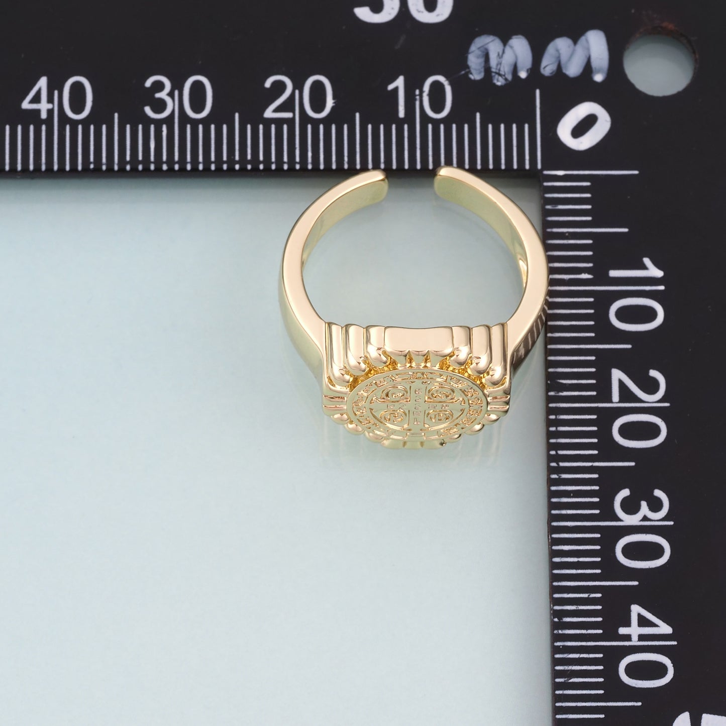 18K Gold Filled Saint Benedict Ring,Religious Beliefs Ring Bracelet Necklace for DIY Jewelry Making Supply