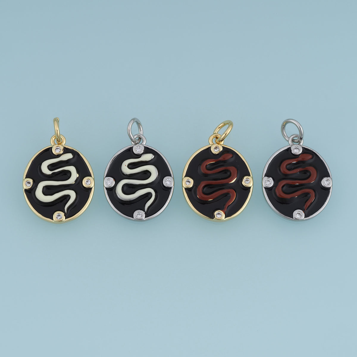 18K Gold Filled Snake Charm,Black Enamel Snake Pendant Animal Charm with Crystal Details for Bracelet Necklace DIY Jewelry Making Supply