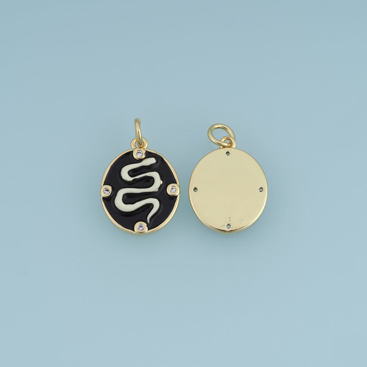 18K Gold Filled Snake Charm,Black Enamel Snake Pendant Animal Charm with Crystal Details for Bracelet Necklace DIY Jewelry Making Supply