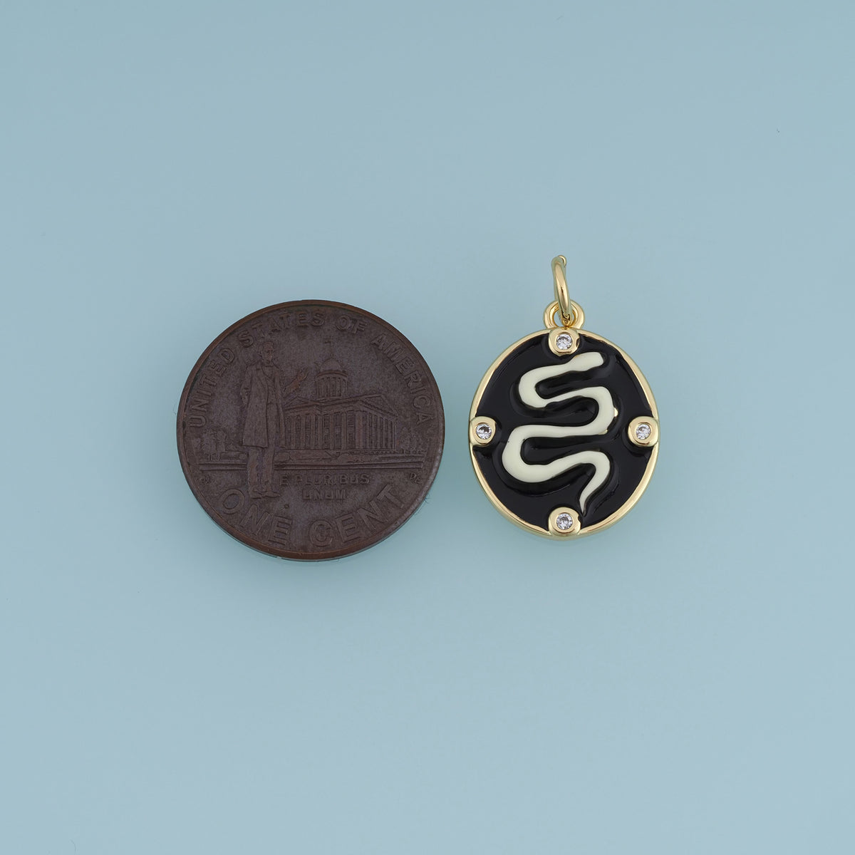 18K Gold Filled Snake Charm,Black Enamel Snake Pendant Animal Charm with Crystal Details for Bracelet Necklace DIY Jewelry Making Supply