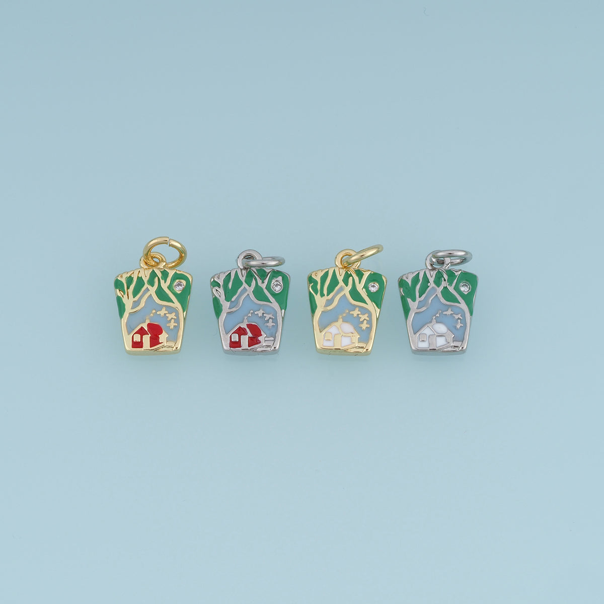 18K Gold Filled Christmas House Charm,Enamel Winter Cabin Pendant Holiday Charm for Bracelet Necklace DIY Jewelry Making Supply