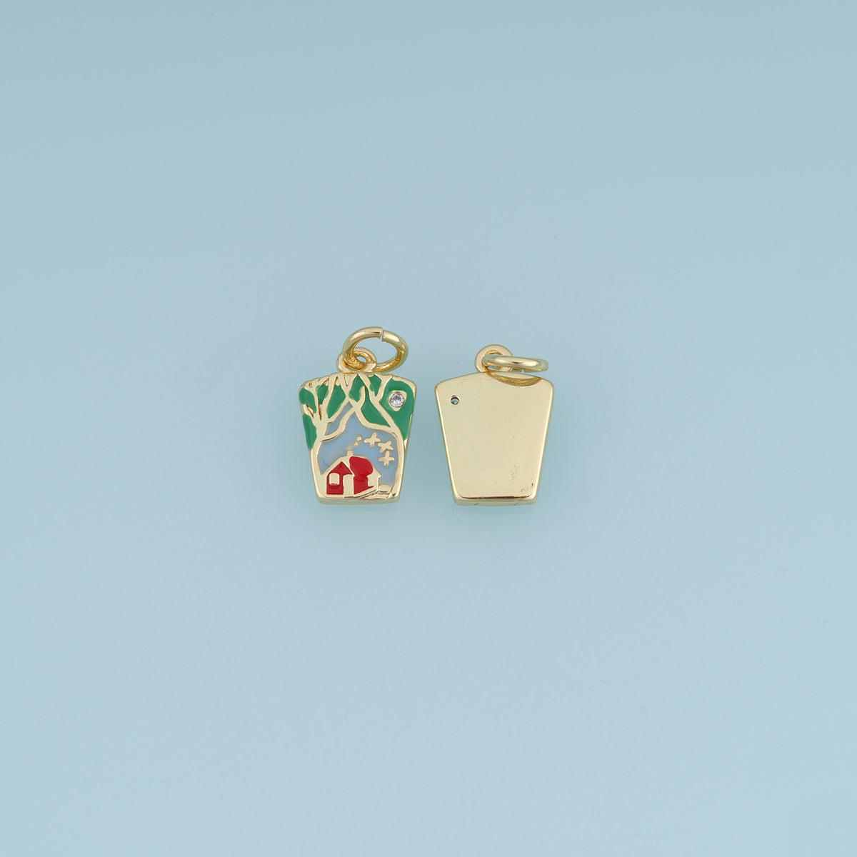 18K Gold Filled Christmas House Charm,Enamel Winter Cabin Pendant Holiday Charm for Bracelet Necklace DIY Jewelry Making Supply