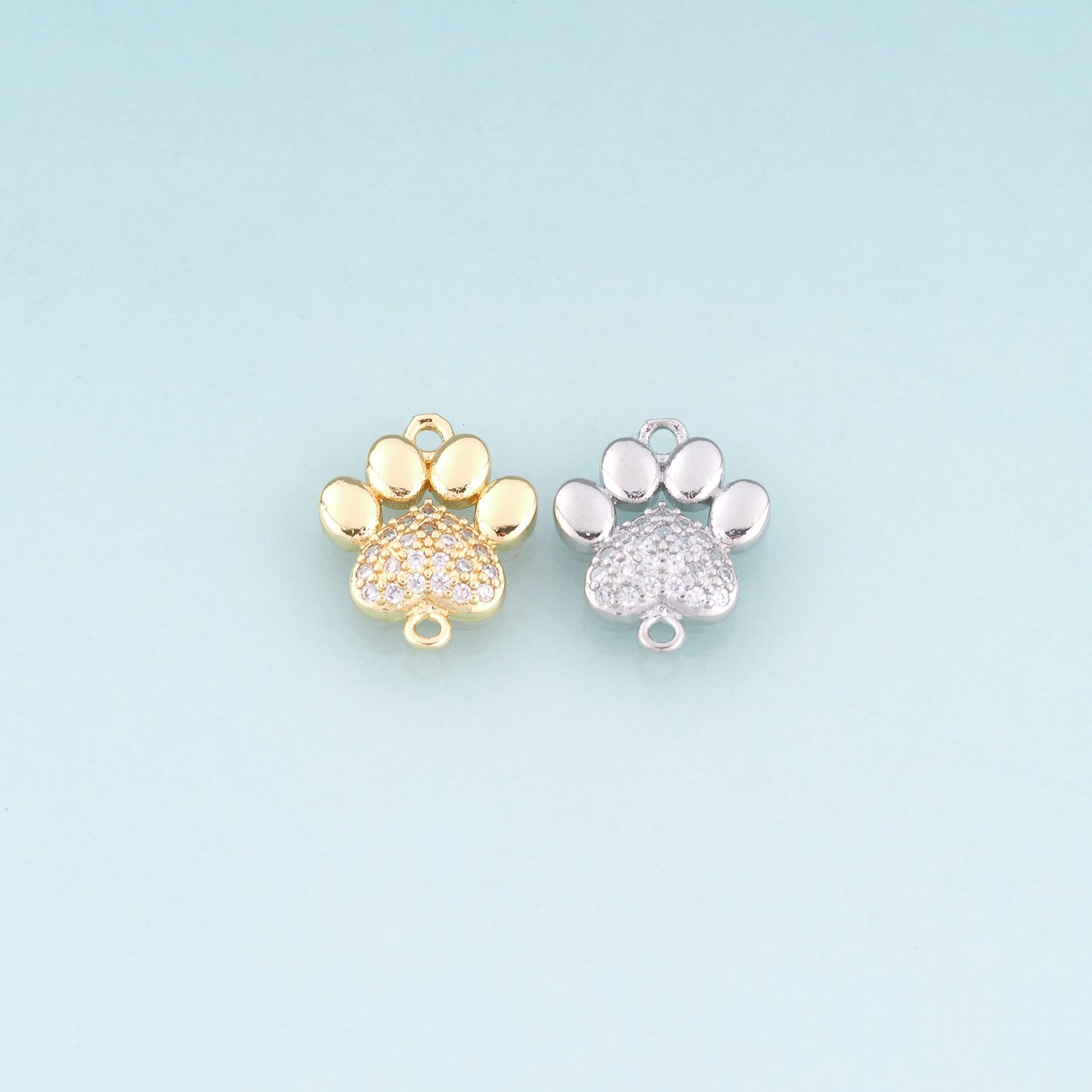18K Gold Filled CZ Cute Paw Prints Connector,Cute Pet Connector Bracelet Necklace for DIY Jewelry Making Supply