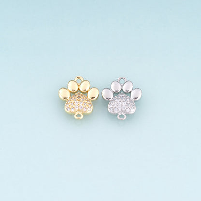 18K Gold Filled CZ Cute Paw Prints Connector,Cute Pet Connector Bracelet Necklace for DIY Jewelry Making Supply