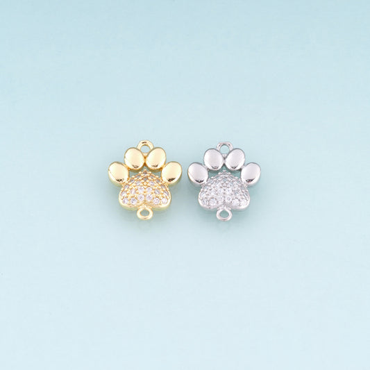 18K Gold Filled CZ Cute Paw Prints Connector,Cute Pet Connector Bracelet Necklace for DIY Jewelry Making Supply