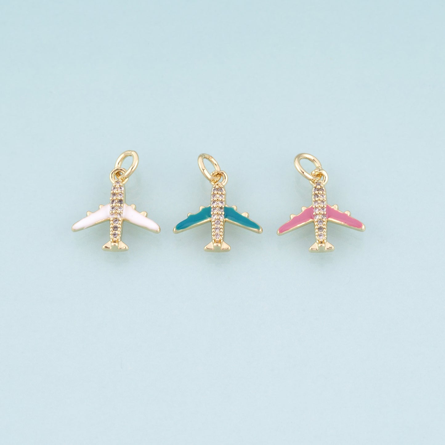 18K Gold Filled CZ Airplane Pendant,Leisure Travel Charm Bracelet Necklace for DIY Jewelry Making Supply