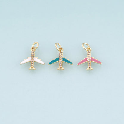 18K Gold Filled CZ Airplane Pendant,Leisure Travel Charm Bracelet Necklace for DIY Jewelry Making Supply